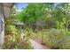 Backyard with luscious landscaping including tropical plants and trees at 10130 Burton St, New Port Richey, FL 34654