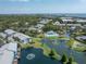 Gorgeous aerial view showcasing a community's picturesque pond, fountains, pool, and residential buildings at 11510 Shipwatch Dr # 1375, Largo, FL 33774