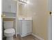 Bathroom with vanity, modern lighting, and toilet at 14734 11Th St, Dade City, FL 33523