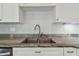 Close-up of a kitchen sink with granite countertops and white cabinets at 24231 Satinwood Ct, Lutz, FL 33559