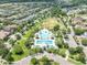Overhead view of a community pool area, featuring manicured lawns and beautiful landscaping at 6015 Shell Ridge Dr, Lithia, FL 33547