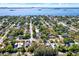 An aerial view of a beautiful neighborhood with mature trees near a scenic coastline at 2049 Broadway, Clearwater, FL 33755