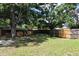 Spacious backyard with a wooden fence, mature trees, and lush green grass at 4410 19Th N St, St Petersburg, FL 33714