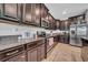 Well-equipped kitchen featuring sleek stainless steel appliances and abundant dark wood cabinets at 11712 Winterset Cove Dr, Riverview, FL 33579