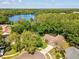 Scenic aerial view of a beautiful home near a lake surrounded by lush greenery at 13806 Sumac Pl, Tampa, FL 33625