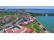 High aerial showcases the waterfront residences with beautifully landscaped grounds, bay views, and a coastal setting at 6361 Bahia Del Mar Blvd # 205, St Petersburg, FL 33715