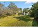 Expansive backyard with a well-manicured lawn and mature trees, providing a serene and private outdoor space at 1800 Salem Ct, Dunedin, FL 34698