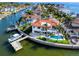 An aerial view captures the home's waterfront setting, luxurious pool area, and proximity to the docks at 1901 Carolina Ne Ave, St Petersburg, FL 33703