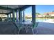 Covered patio area by the pool with tables and seating, perfect for relaxing and socializing poolside at 2213 Fluorshire Dr, Brandon, FL 33511