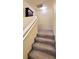Carpeted staircase with white railing leading to the upper level, blending comfort and functionality at 2213 Fluorshire Dr, Brandon, FL 33511