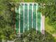 Aerial view of community shuffleboard courts surrounded by lush greenery at 2700 Bayshore Blvd # 522, Dunedin, FL 34698