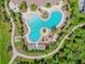 Overhead view of a resort-style pool area, featuring ample seating, sunbathing spots, and verdant landscaping at 32721 Brooks Hawk Ln, Wesley Chapel, FL 33543
