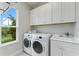 Bright laundry room equipped with modern washer and dryer, ample cabinet space, and a sink for convenient chores at 716 Manns Harbor Dr, Apollo Beach, FL 33572