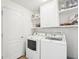 Convenient laundry room featuring a washer, dryer, built-in cabinets, and shelving for storage at 7207 Forest Mere Dr, Riverview, FL 33578