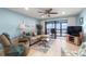 Living room features comfortable seating, ceiling fan, and access to a large, screened lanai at 8141 Aquila St # 342, Port Richey, FL 34668