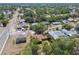 Wide aerial shot of neighborhood showcasing house, mature trees, and quiet streets at 11383 Pickford St, Spring Hill, FL 34609