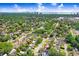 Wide aerial view of a neighborhood with lush greenery, a clear sky, and a distant city skyline at 4105 W Bay Villa Ave, Tampa, FL 33611
