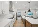 Modern kitchen with stainless steel appliances, white cabinetry, and a large island with seating at 13460 Bergamont Cir, Tampa, FL 33618