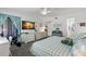 Bright bedroom with a patterned bedspread, a white ceiling fan, tv and dressers at 135 Nina Way # 35, Oldsmar, FL 34677