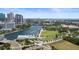 Aerial view captures downtown skyline and waterfront access, highlighting the property's prime location at 201 W Laurel St # 307, Tampa, FL 33602