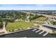 Aerial view showcases the waterfront property and its scenic views of the city and highway at 201 W Laurel St # 307, Tampa, FL 33602