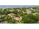 An aerial shot features homes nestled amidst verdant trees, some boasting swimming pools, close to a scenic lake at 209 Arlington E Ave, Oldsmar, FL 34677
