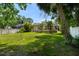 Well-maintained backyard with lush green lawn and mature tropical landscaping at 209 Arlington E Ave, Oldsmar, FL 34677