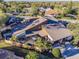 Gorgeous aerial view of a home with a beautiful screened in porch, tropical landscaping, and mature trees at 5010 Umber N Way, Tampa, FL 33624