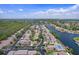 An aerial view of the waterfront community showing the pool and residences along the canal at 6490 Cape Hatteras Ne Way # 4, St Petersburg, FL 33702