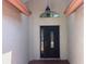 Close up of front door entrance featuring glass door, transom window, and hanging lantern at 8908 Southbay Dr, Tampa, FL 33615