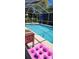 Sparkling screened pool in a sunny setting, accompanied by poolside furniture for relaxation at 14324 Bronte Ct, Hudson, FL 34667