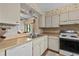 Bright eat-in kitchen with white cabinets, neutral countertops, and tiled backsplash at 1800 Mariner Dr # 2, Tarpon Springs, FL 34689