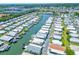 Aerial view of a waterfront community with canal access and well-maintained mobile homes at 18675 Us Highway 19 N # 140, Clearwater, FL 33764