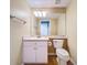 Bright bathroom features a single vanity, large mirror, and toilet at 24314 Landing Dr, Lutz, FL 33559