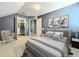 This bedroom has a neutral color scheme with a comfortable bed, side tables, lamps, and closet with shelving at 24314 Landing Dr, Lutz, FL 33559