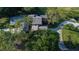 Overhead shot of the estate featuring a complex roofline surrounded by mature trees, a circular drive, and lush landscaping at 29909 Baywood Ln, Wesley Chapel, FL 33543