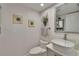 Stylish half bathroom features modern fixtures and elegant decor at 29909 Baywood Ln, Wesley Chapel, FL 33543
