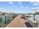 Private boat dock with a boat lift, providing direct access to the water with tropical landscaping at 8014 12Th S Ave, St Petersburg, FL 33707