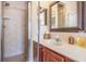 Modern bathroom showcasing tiled shower, vanity with ample counter space, and a decorative mirror at 10003 Vista Pointe Dr, Tampa, FL 33635
