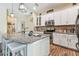 Bright kitchen features a large island with bar seating, granite countertops, and stainless steel appliances at 11862 Frost Aster Dr, Riverview, FL 33579