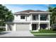 Elegant two-story home with a metal roof, spacious balcony, and lush tropical landscaping at 3911 W San Nicholas St, Tampa, FL 33629
