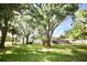 Expansive backyard with mature trees, lush lawn, pool and screened-in porch at 2004 Chickwood Ct, Tampa, FL 33618