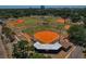 An aerial view of a baseball field featuring stadium seating and a well-maintained playing surface at 2109 N Jamaica St, Tampa, FL 33607