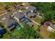 Aerial view of a neighborhood showcasing backyard pools and well-maintained lawns at 2109 N Jamaica St, Tampa, FL 33607
