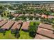 Aerial view of a residential neighborhood with tree-lined streets and tiled roofs at 336 Silver Falls Dr, Apollo Beach, FL 33572