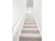 Clean, carpeted stairway with white walls leading to upper level at 1500 Sunset Rd # C7, Tarpon Springs, FL 34689