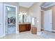 Bathroom features a dark wood vanity, a woven basket, and a walk-in closet at 15305 Fishhawk Preserve Dr, Lithia, FL 33547