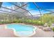 Inviting kidney-shaped pool with a spa, surrounded by a screened enclosure, lush greenery, and comfortable lounge chairs at 15305 Fishhawk Preserve Dr, Lithia, FL 33547
