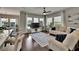 Bright living room featuring a comfortable white sofa, windows with coverings, and modern decor at 20537 Lace Cascade Rd, Land O Lakes, FL 34637