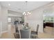 Cozy dining area with modern chandelier and views into the living room at 2495 Oakwood Preserve Dr, Wesley Chapel, FL 33543
